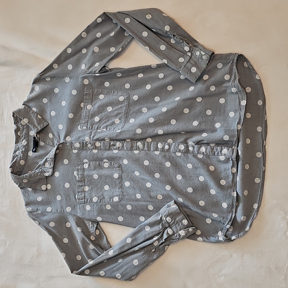 GAP Gray and White Polka Dot Button Down Shirt - Womens Size Small
